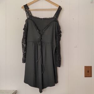 Black corseted handkerchief hem cold shoulder top